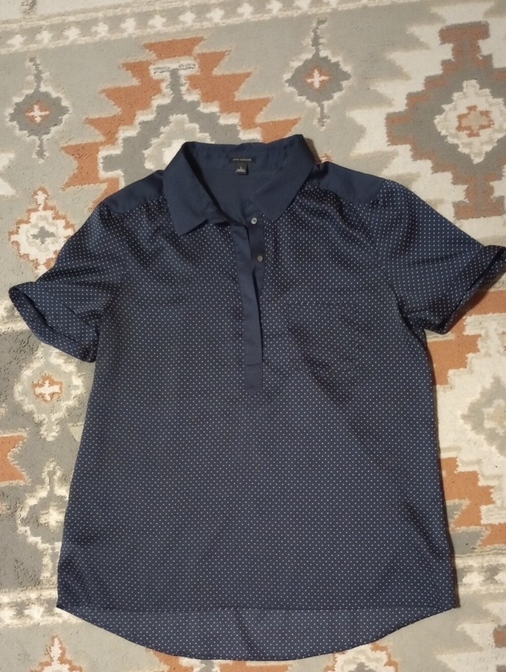 Women's Navy Polka Dot Short Sleeve Polo Top